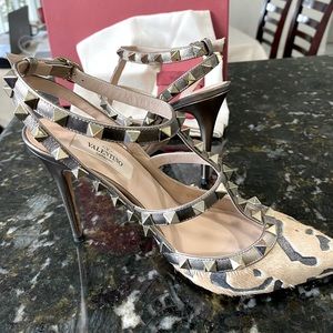 Valentino Garavini Rockstud Heels, 36.5, Pony Hair, Leopard Print